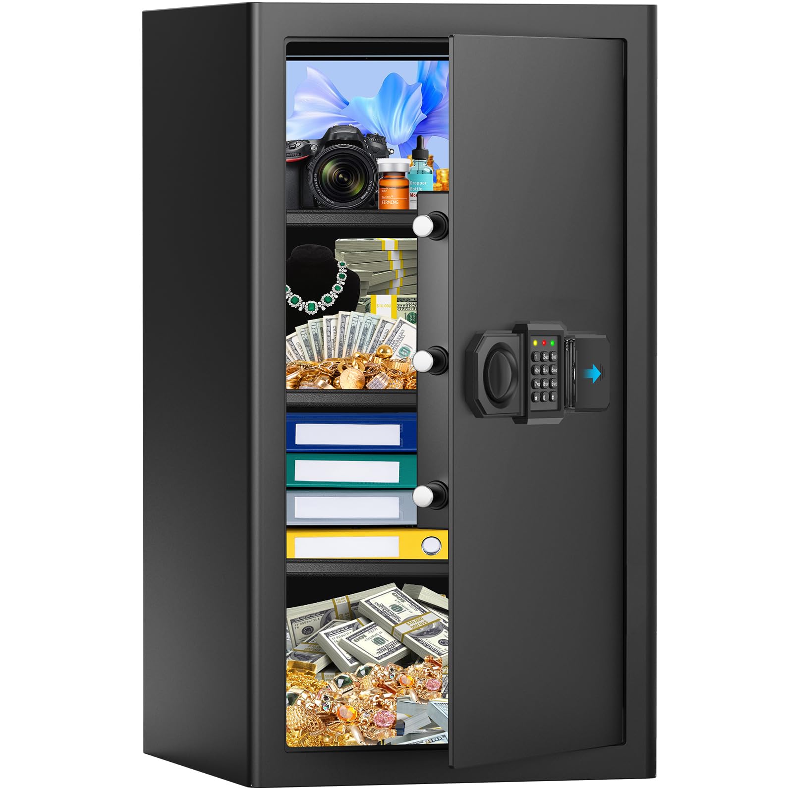 6.2 Cuft Large Fireproof Safe Box, Home Safes Water and Fireproof, Digital Fire Safe with Combination Lock, Spare Keys, Smart Alert and Mute Mode, Steel Safes for Home Ammo Money Valuables