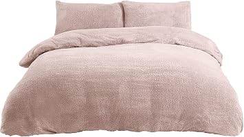 Sleepdown Teddy Fleece Duvet Cover Quilt Bedding Set with Pillow Cases Thermal Warm Cosy Super Soft - Blush Pink - Single