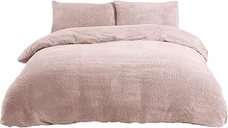 Sleepdown Teddy-Fleece-Bettbezug-Set mit Kissenbezügen, 1 Stück, wärmend, gemütlich, superweich, für Einzelbetten, Blush Pink