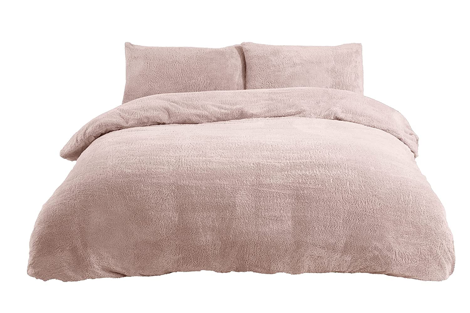 Sleepdown Teddy Fleece Duvet Cover Quilt Bedding Set with Pillow Cases Thermal Warm Cosy Super Soft - Blush Pink, King
