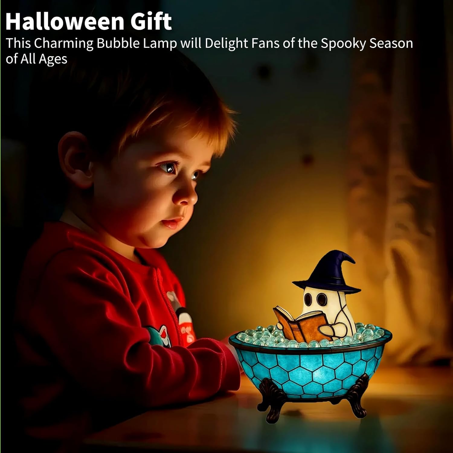 Ghost Bubble Bath Night Light, Halloween Indoor Decor with Floating Bubbles, Battery Powered Resin Figure Lamp for Spooky Bathroom, Cute Halloween Nightlight for Kids and Adults (2)