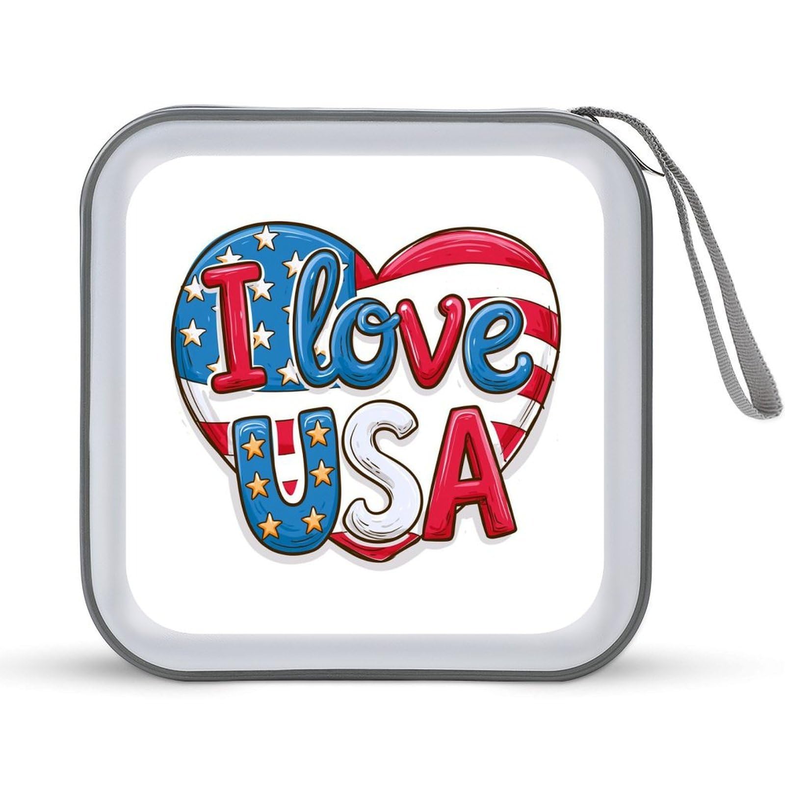 Jubonexis Text I Love USA American Flag CD Case DVD Storage Case Portable for Car Home Travel
