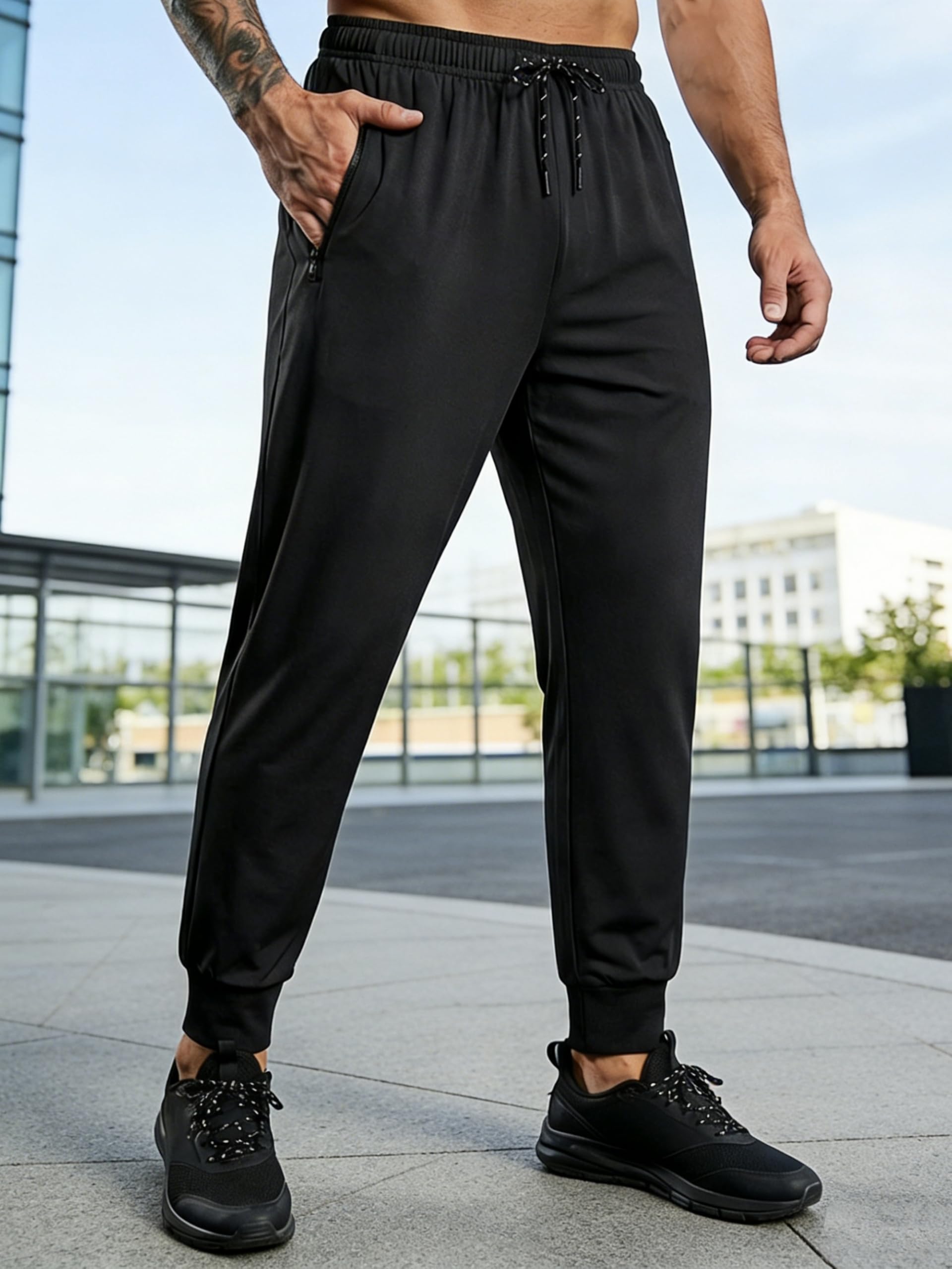 Pantalones deportivos para hombre con bolsillos con cremallera, ligeros para gimnasio, correr y uso diario — view 7