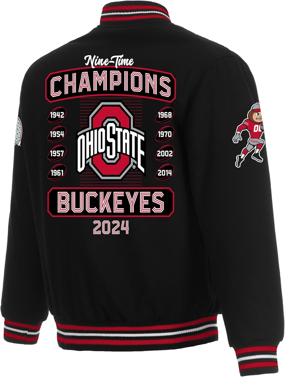 JH Design Ohio State Buckeyes College Football Playoff 2024 National Champions Reversible Wool Full-Snap Black Jacket
