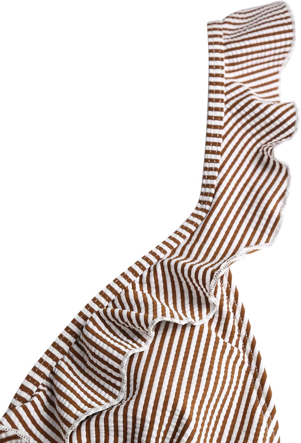 seamoly Vintage Striped Ruffles Trim Tied Plunging Neck One-Piece Swimsuit