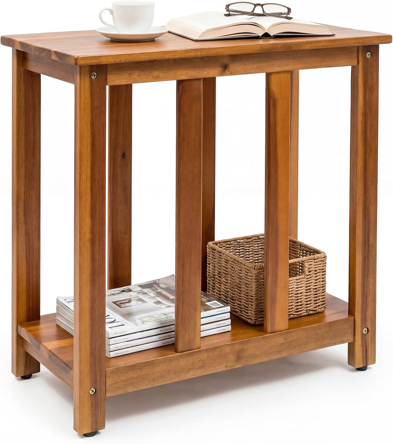 ENKEZI Narrow End Table with Shelf – Slim Side Table, Nightstand for Small Spaces, Bedroom, Living Room, Balcony or Outdoor Use (Minimalist A)