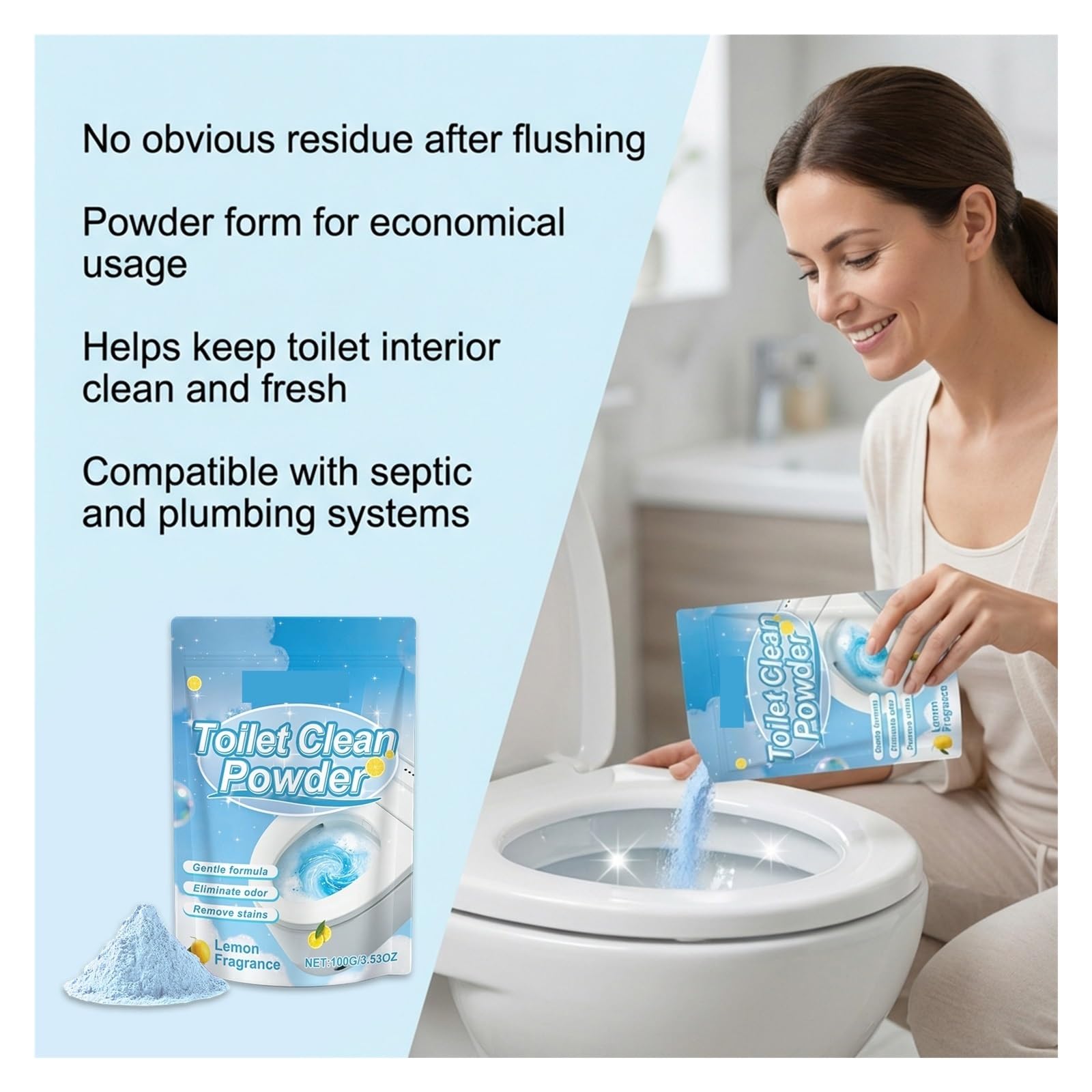 Poudre de nettoyage des toilettes domestiques