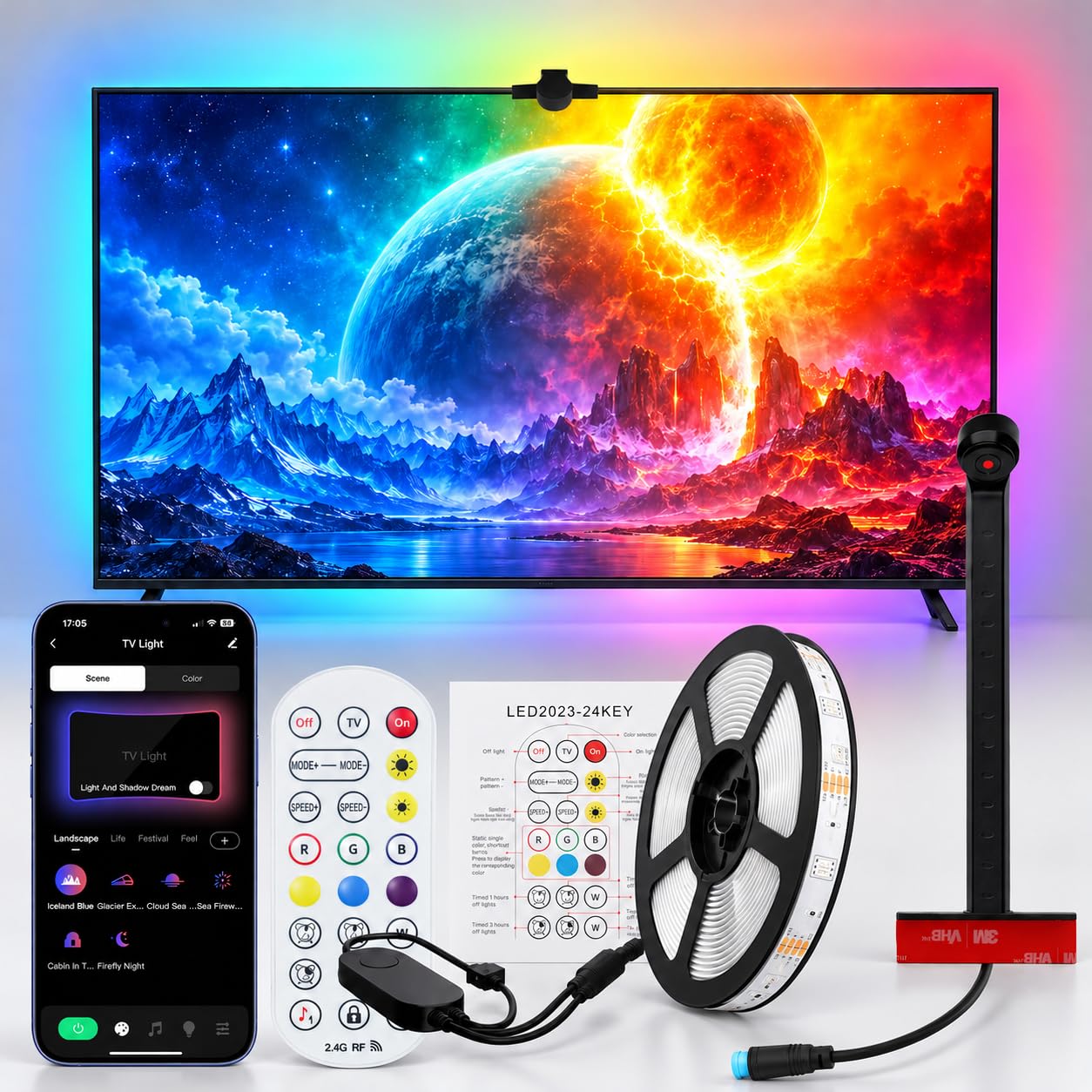 TV Backlight with AR Sensor Real Time Sync to 55-60 inch TVs 4m TV Backlights