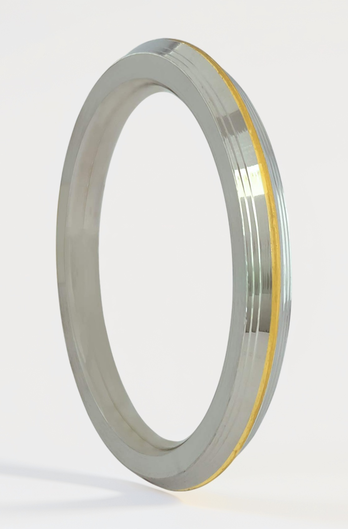 Stainless Steel Punjabi Sikh Gents Heavy Kada Bangle Bracelet With Stylish Gold Brass Line For Men, Boys Birthday, Wedding Day Gifts Husband, Brother, Father, Friends (9 mm Thick)