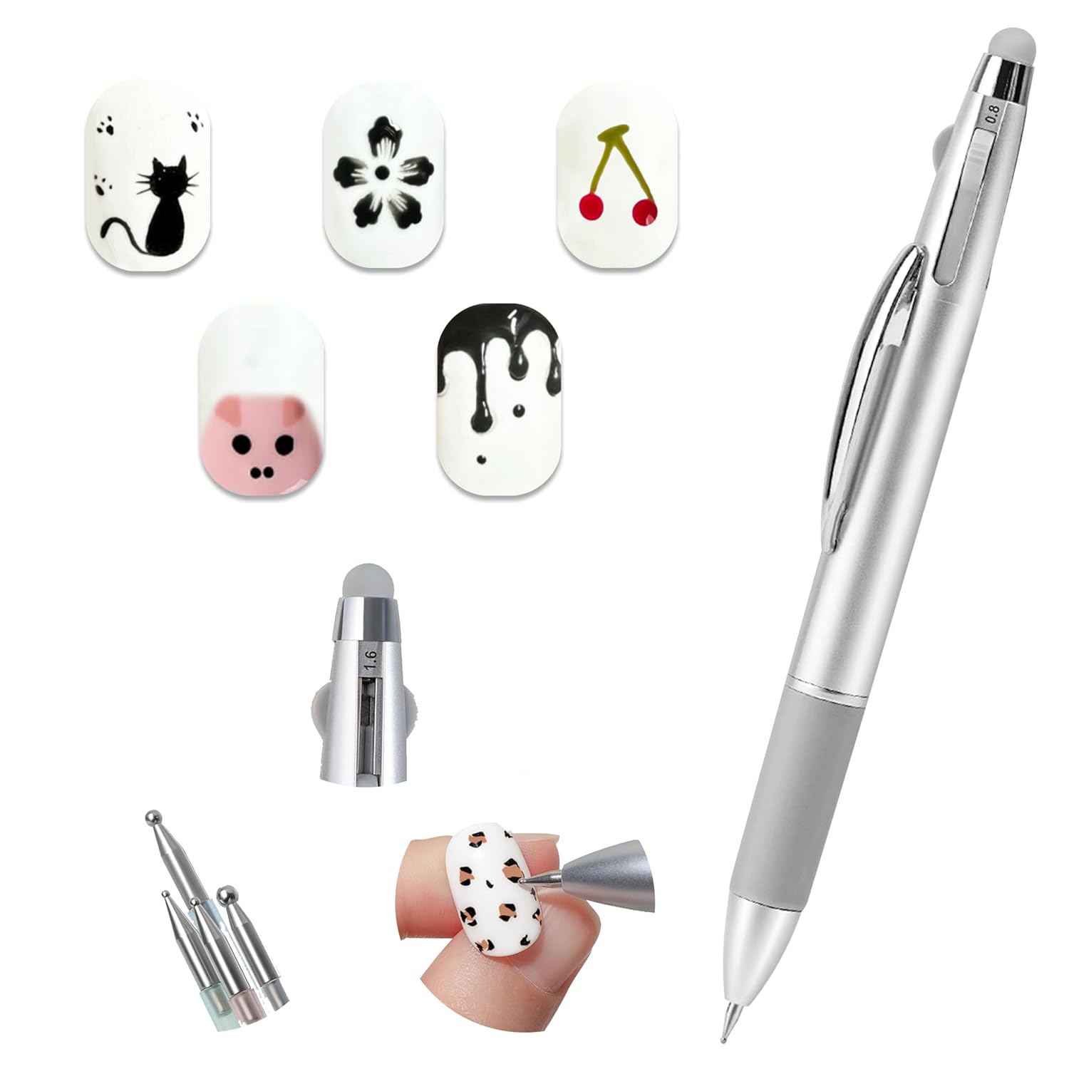 NEUTECHNO 65Pcs Nail Art Tools Set, Professional 7Pcs Nail Art Brushes and 2Pcs Striping Liner Brush, 3Pcs Dual Tipped Dotting Pens, 4-Types Cat Eye Magnet, 50Pc Nails Sponges for Ombre & Grabbing Pen
