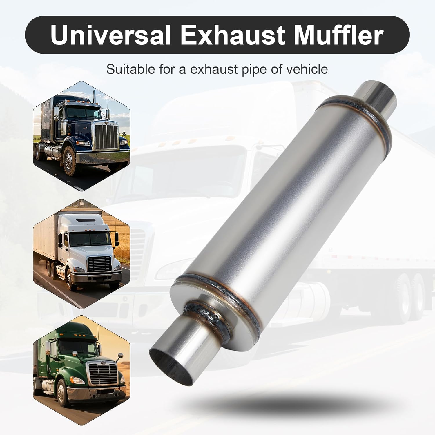 ELSHINE Exhaust Muffler, Universal Muffler for Cars Trucks, Stainless Steel Straight-Through Performance, 2.5" Inlet/Outlet, Overall Length 20", 4.5" Body Diameter
