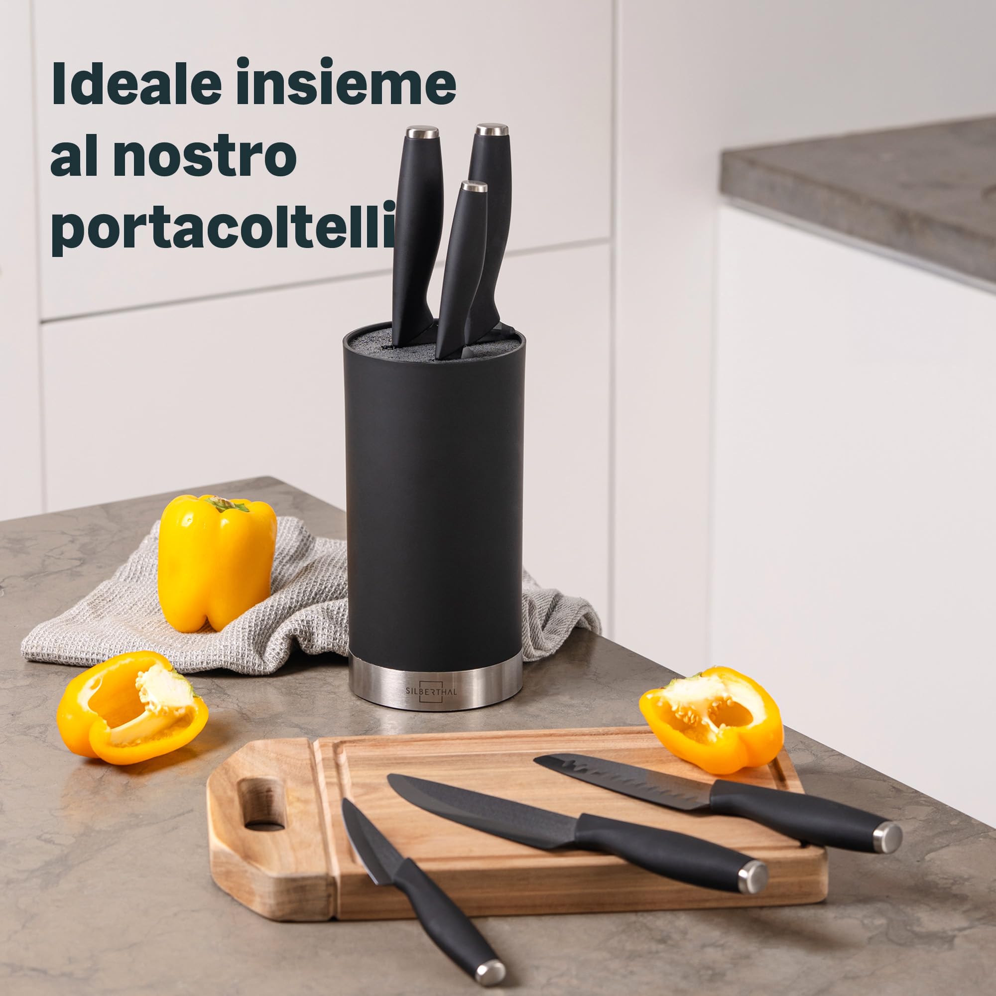 SILBERTHAL Set coltelli ceramica cucina professionali - Con coprilama e manici ergonomici - Nero