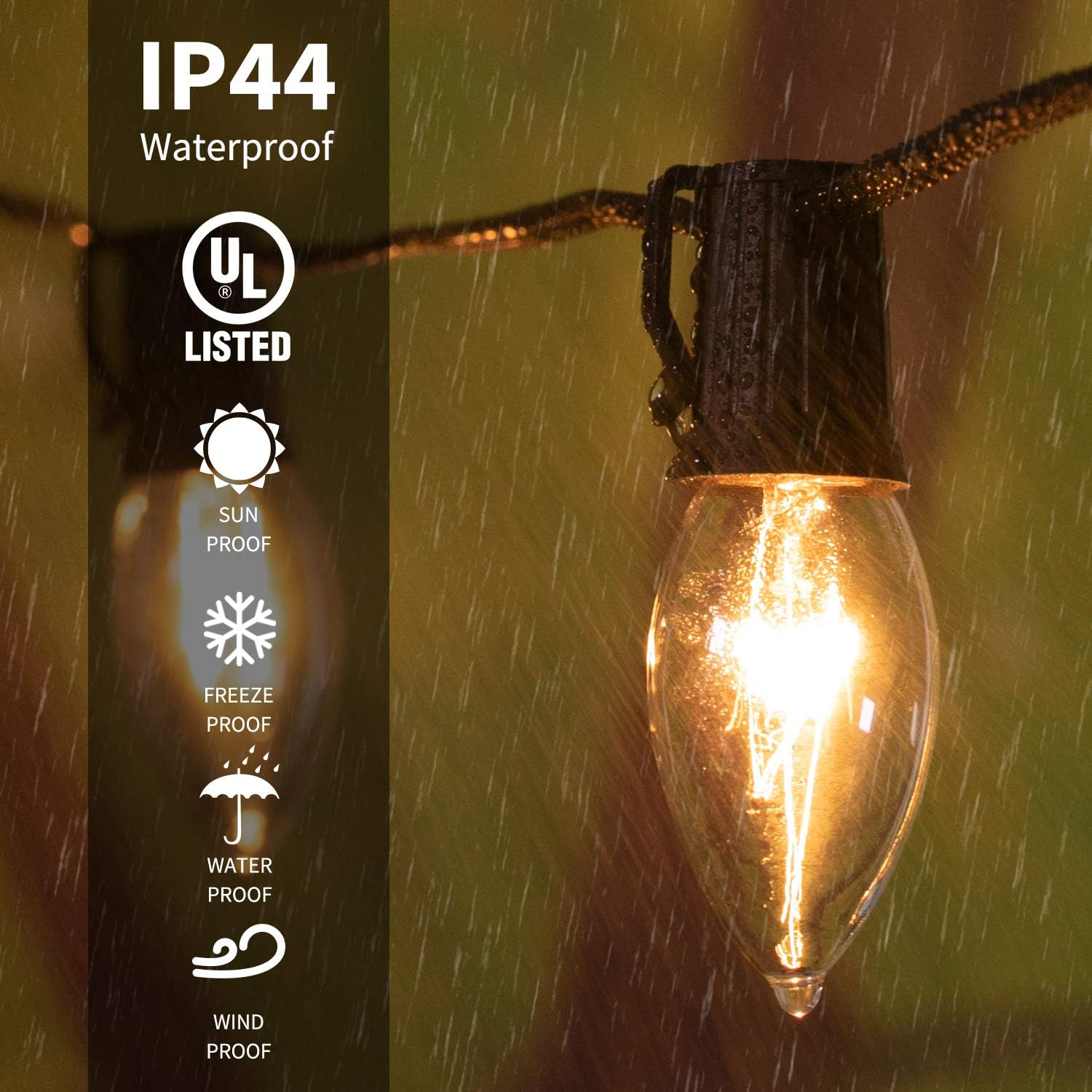 C9 Light Strand 100 FT for E17-12 Spacing, Outdoor String Light Christmas Stringer with 100 Sockets for Patio (Black)
