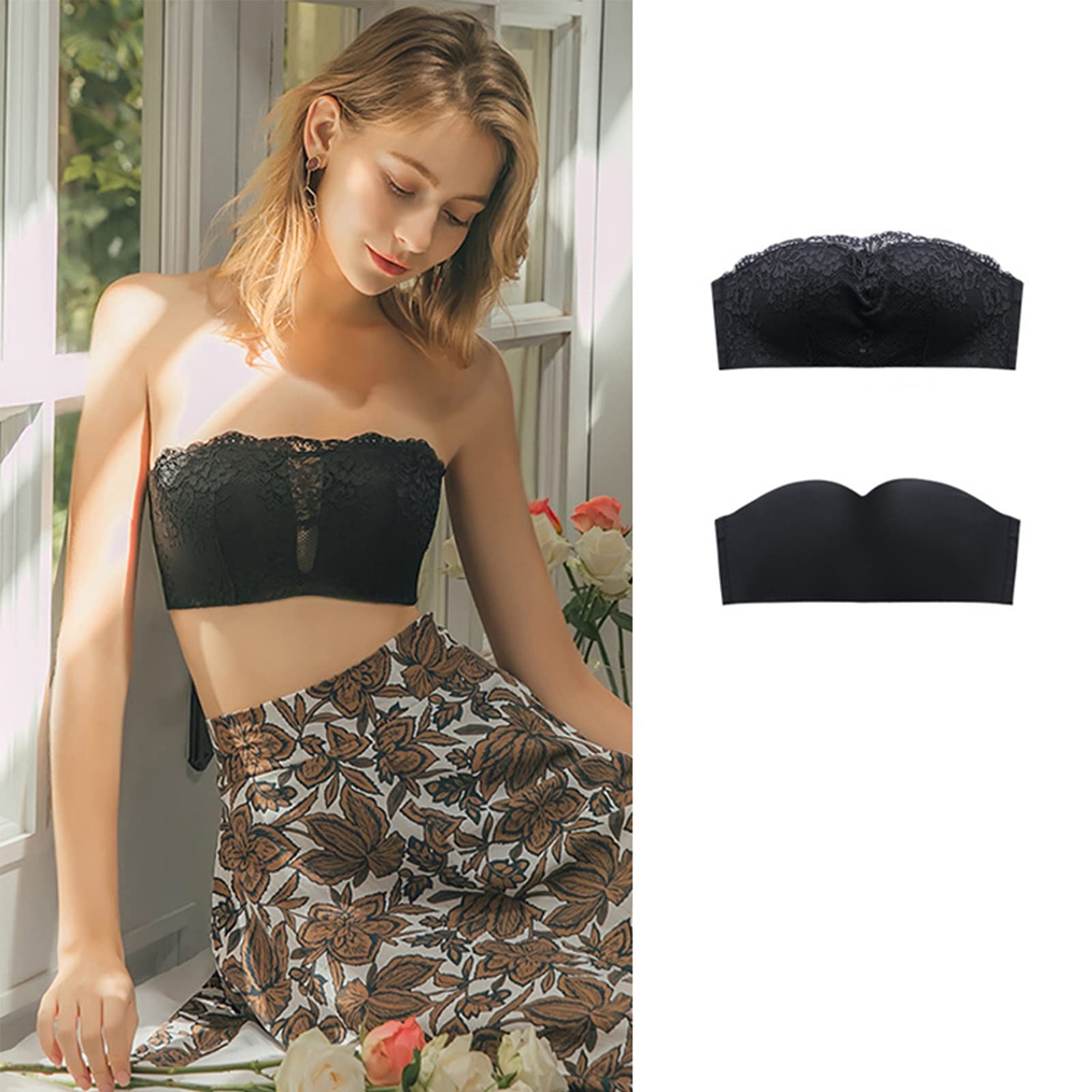 Reggiseni a 1/2 Tazza per Donna Reggiseno sollevabile Senza Spalline Senza Fili Estate Invisibile Comfort Crop Top a Tubo Lingerie
