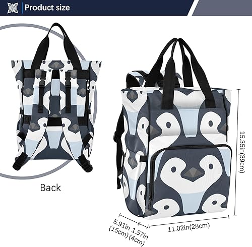 Miniatura 3 de Mochila de pañales de pingüino de dibujos animados para bebés, niños y niñas, multifunción para bebés, bolsa de viaje con correas para cochecito y