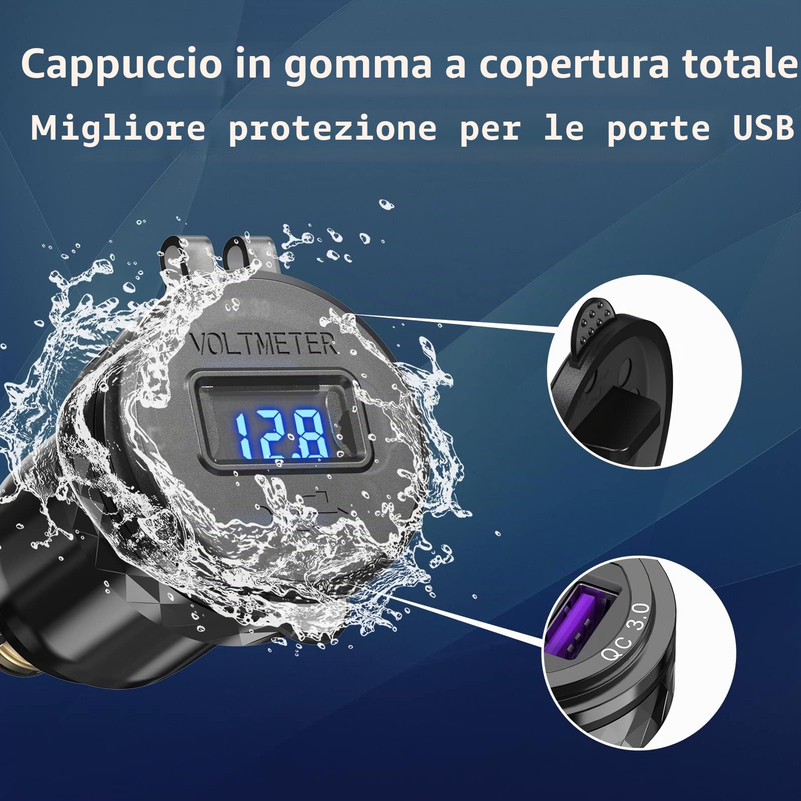 Presa DIN a USB C Caricabatterie per Moto: Qidoe Metallo Dual Porte QC3.0 e PD3.0 Adattatore Din Hella a USB con Voltmetro Interruttore per 12-24 V Motocicli Europei Ducati/Triumph/BMW
