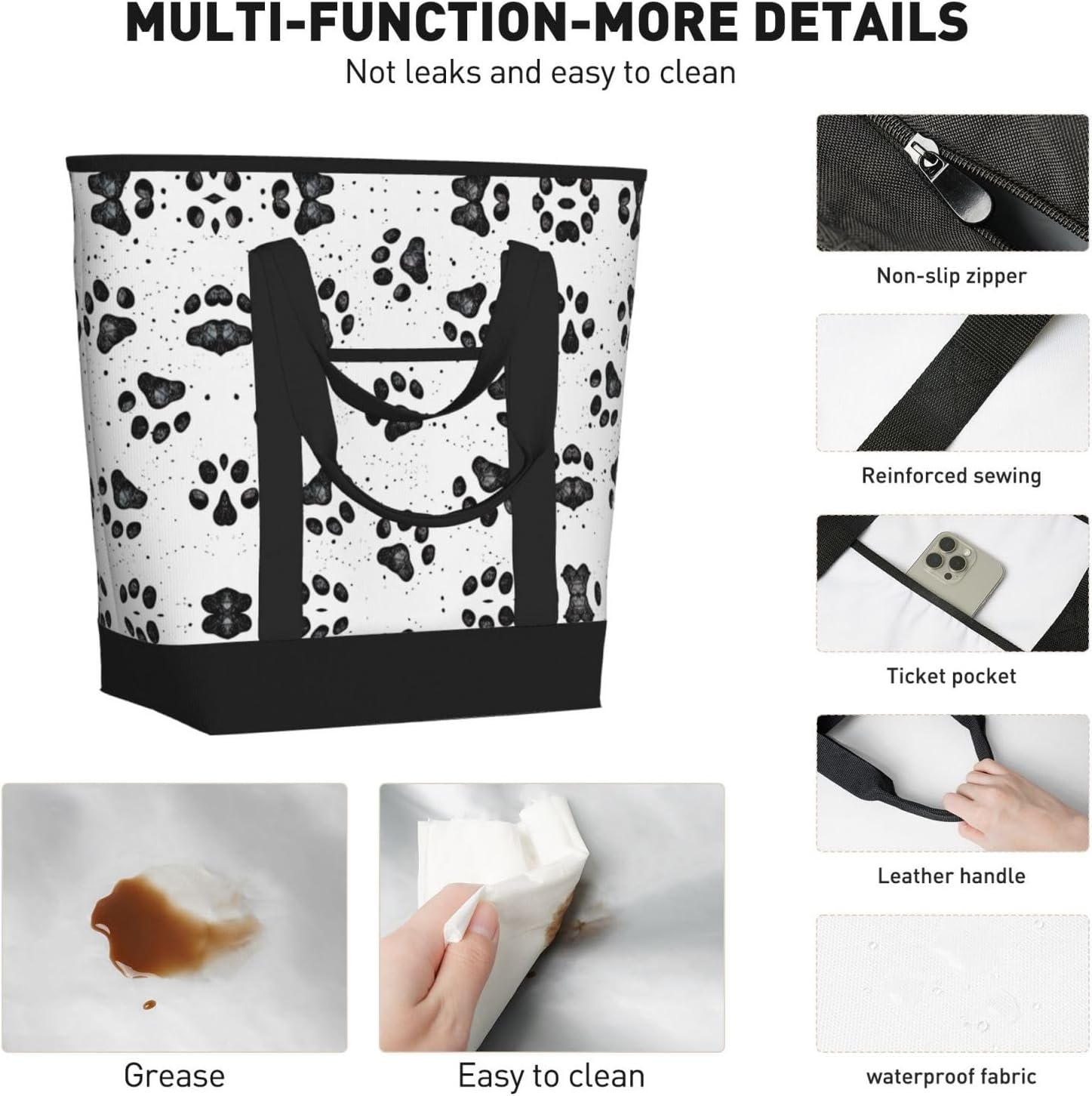 Dog Paw Pattern Print Large Cooler Bag Tote Bag,Reusable Grocery Bag,Lunch Box Bag, For Picnic Beach Camping