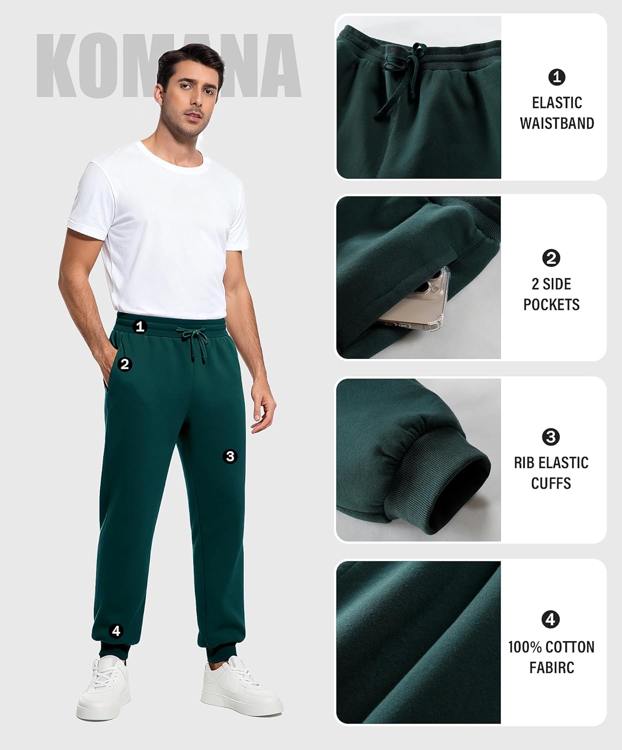 KOMANA Men's Sherpa Cotton Sweatpants Fleece Warm Winter Pants for Men - Image 5