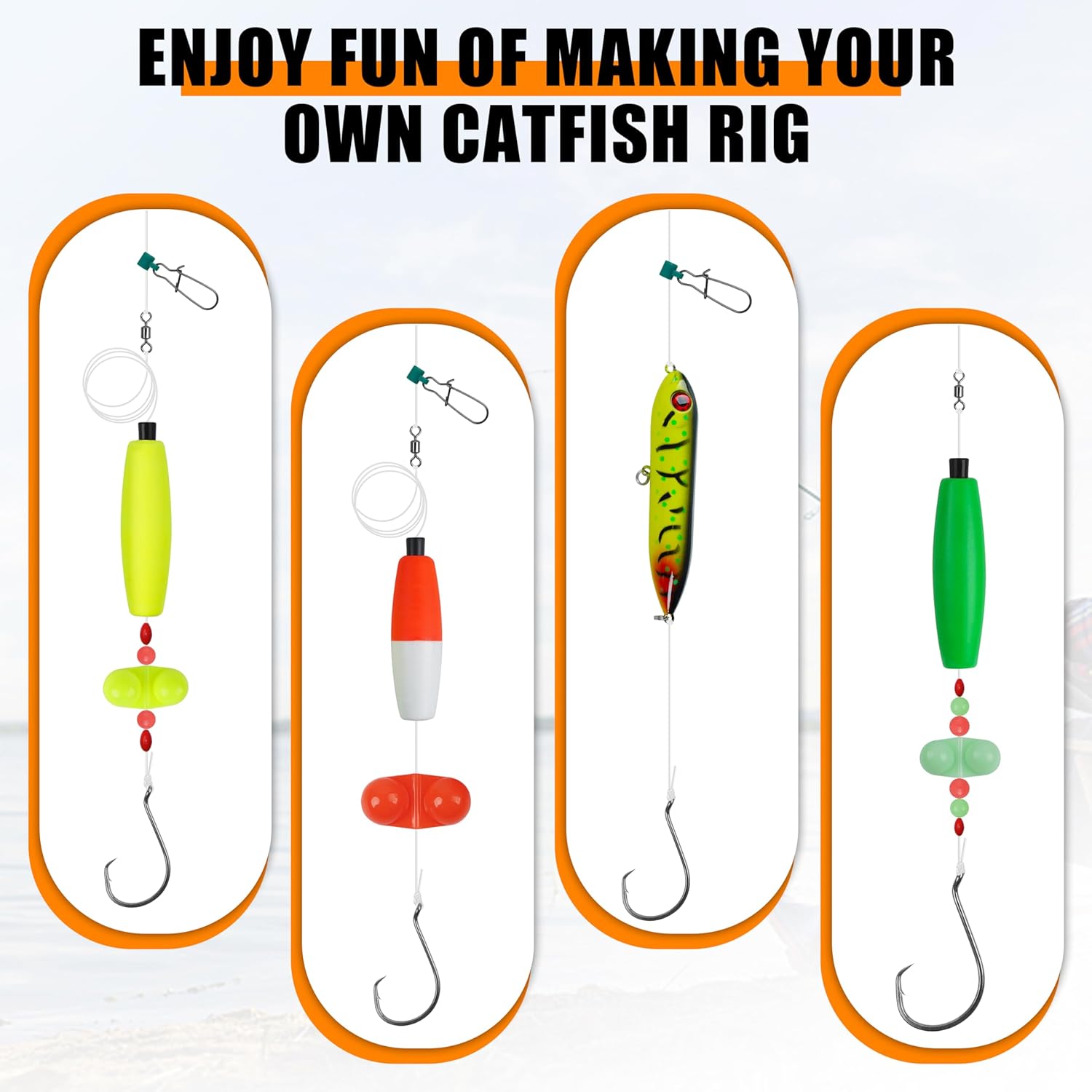 SILANON Catfish Rig Tackle Making Kit, Catfishing Tackle Accessories with Catfish Floats Catfish Hooks Swivels Fishing Rattles Bells Beads Bobber Stoppers Catfishing Gear Equipment