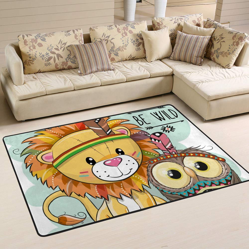 Tapis motif lion et hibou Ruchen 150x100 cm pour salon et chambre