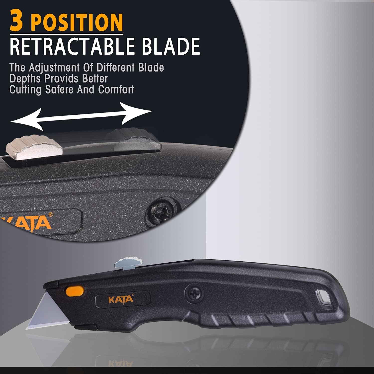 KATA 2-Pack Utility Knife, Heavy Duty Retractable Box Cutter for Cartons, Cardboard and Boxes,Quick Change Blade,10 Extra Blades Included - - 