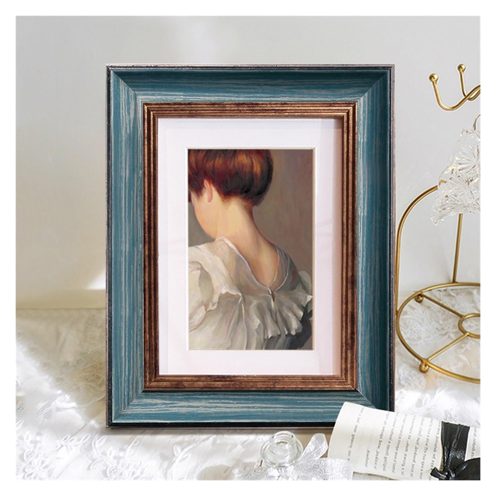 Photo Frames 11 Colors Retro Photo Frame For Wedding Gift DIY Desktop Art Decor Picture Frames 5-10Inch Classical(Zuojiushenlan,5 inch-8.8x12.7cm)