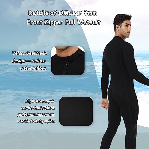 Vista 30 de OMGear Traje de neopreno para hombres y mujeres, 0.118 in, cuerpo completo, protección UV, una pieza, manga larga, trajes de buceo, traje de baño