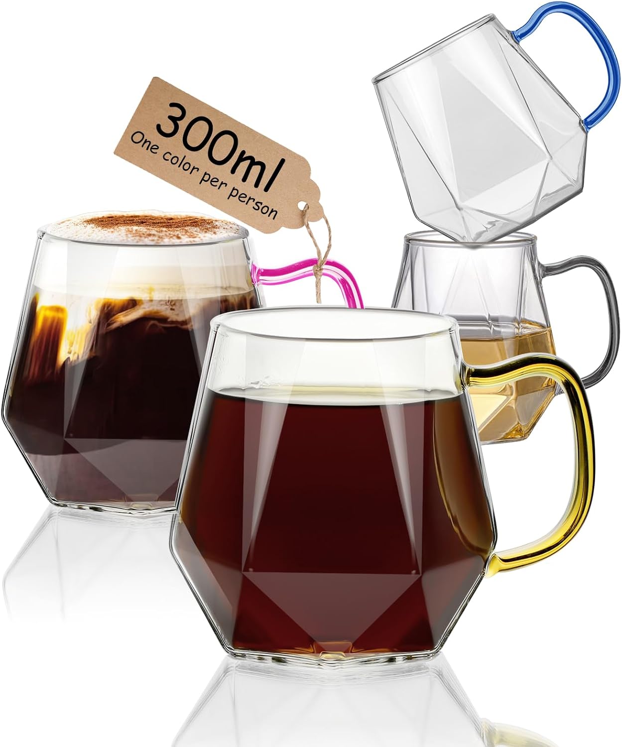 Glass Coffee Mugs 300ml with...