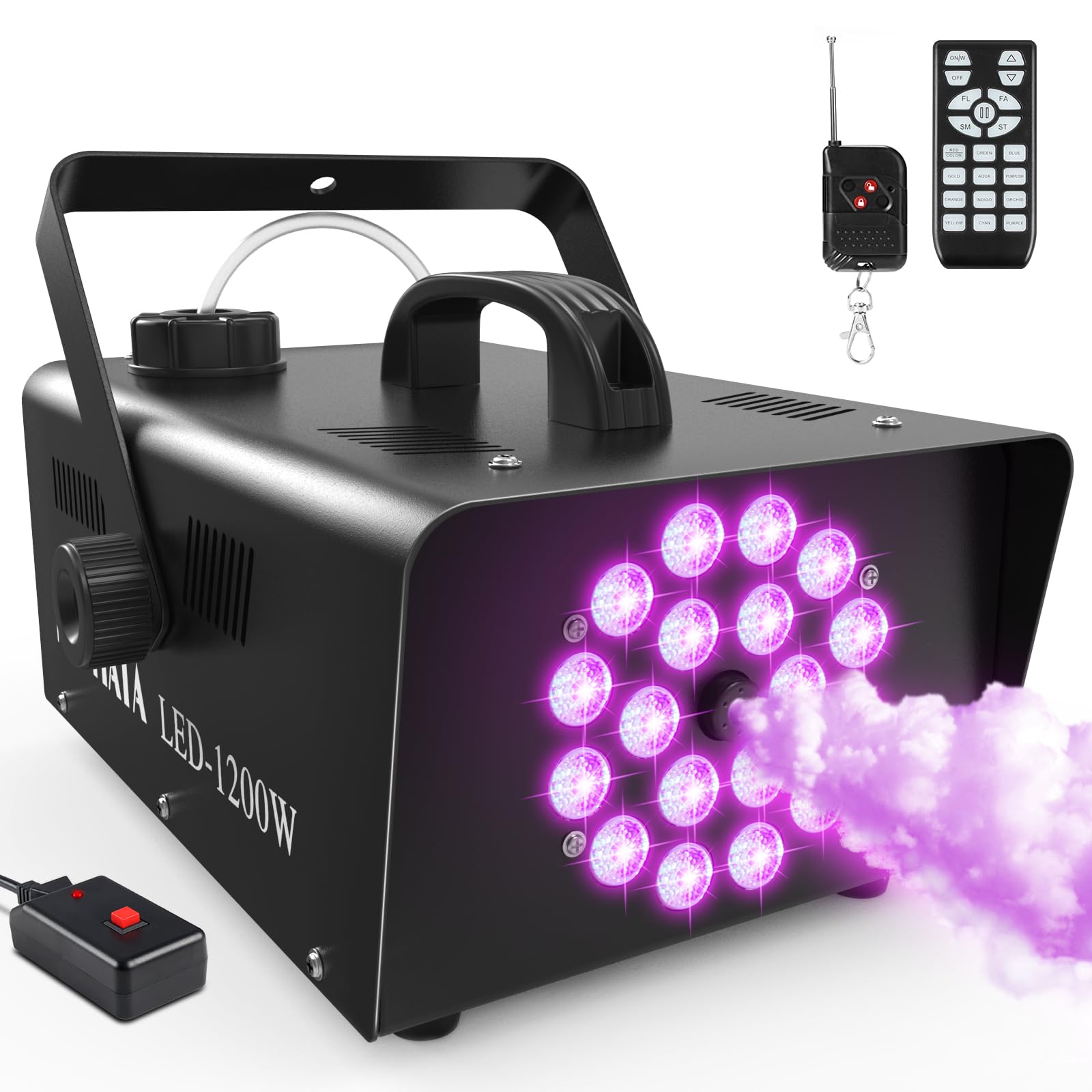 MOSFiATA Fog Machine with 18 RGB LED Lights Effect,1200W Smoke Machine,2300CFM Fog with 1000ML Capacity,Perfect for Wedding, Halloween,Party and Stage Effect