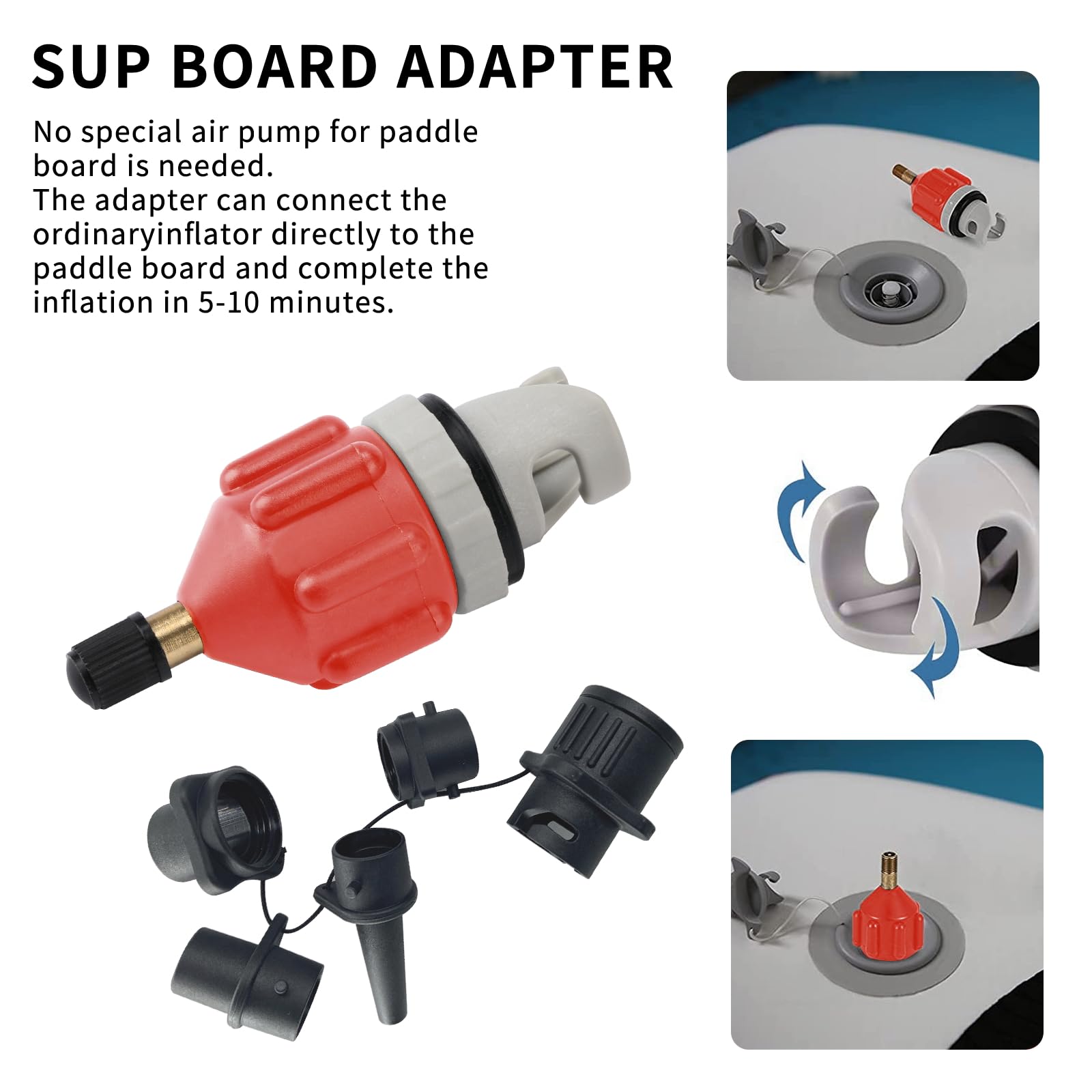 SUP Tavola da surf Adattatore per pompa d'aria Gonfiabile Stand Up Paddle Board Gommone Kayak Valvola Compressore per pneumatici Convertore Ugello da surf  18