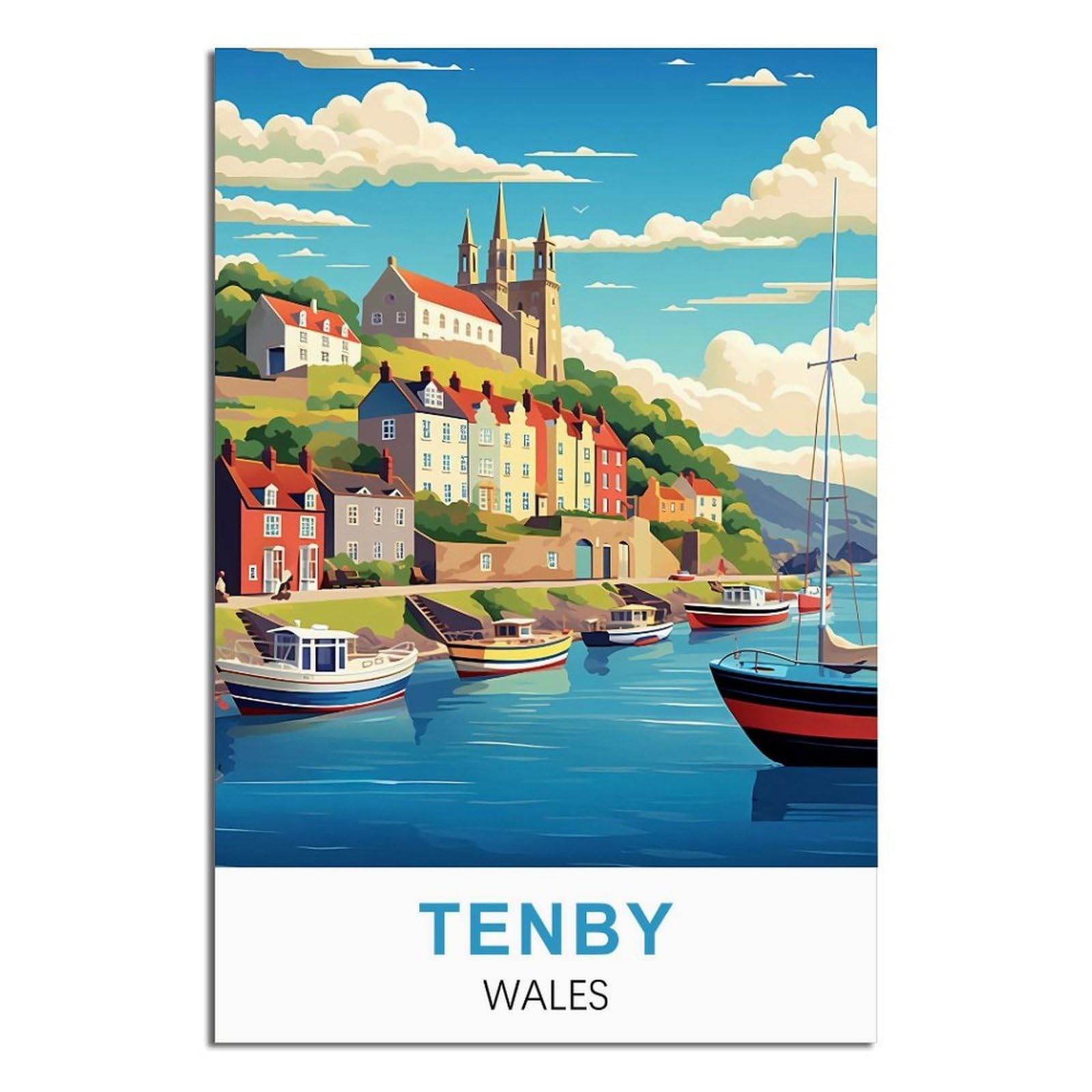 iPuzou Tenby Wales Vintage Travel Posters 08x12inch(20x30cm) Canvas Wall Decor, Wall Art Posters Prints Paintings Pictures for Living Room