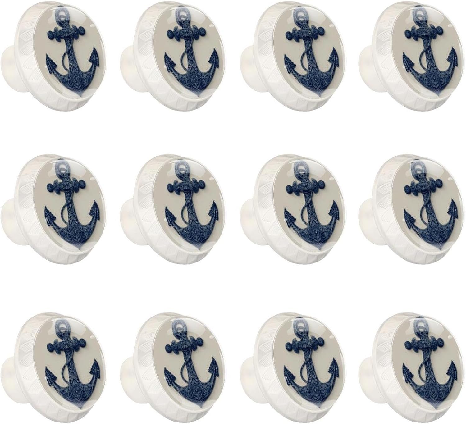 Navy Blue Anchor Pattern Cabinet Knobs, Decorative Drawer Pulls for Kitchen Cabinet, Easy Install Hardware for Dresser Wardrobe Bathroom Cupboard Closet