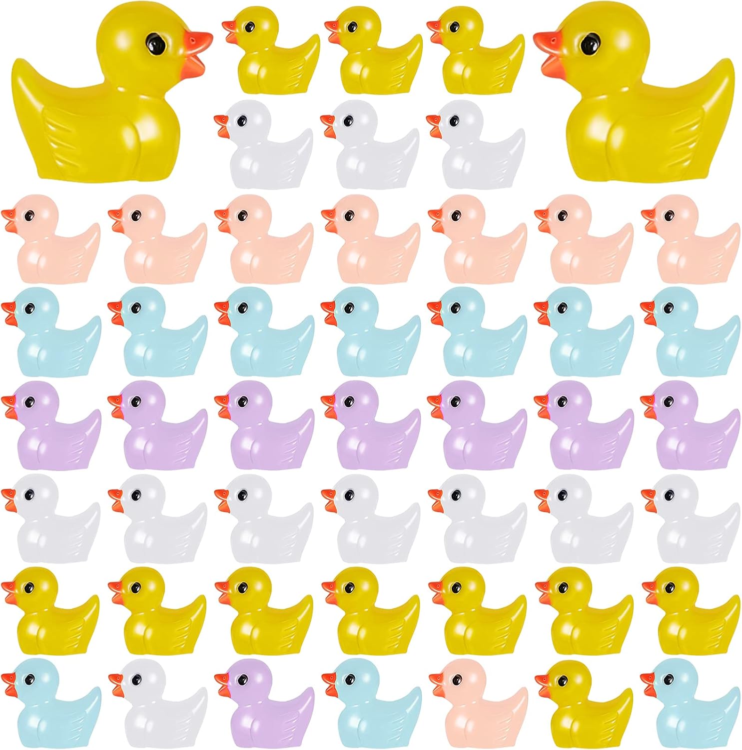 100 Pieces Mini Resin Duck Slime Charms Miniature Duck Figures Tiny Duck Ornament Micro Fairy Garden Landscape Aquarium Dollhouse Decor for Christmas Accessories (Yellow, White, Purple, Pink, Blue)