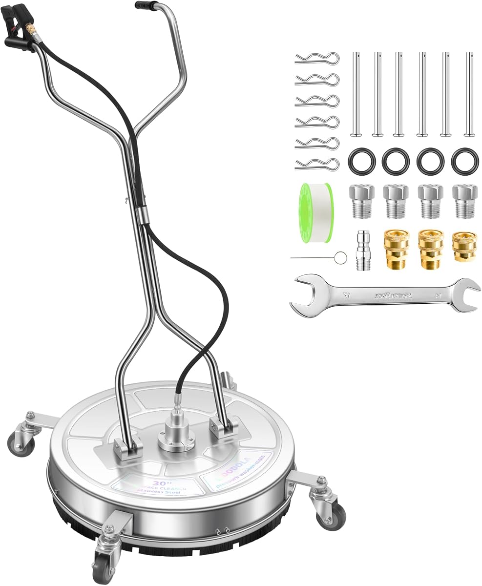 Limpiador de superficies para hidrolimpiadora LidoDola de 30", accesorio para hidrolimpiadora | Cuerpo de acero inoxidable, asas dobles, 4 boquillas de repuesto, ideal para calzadas, cubiertas y patios: limpie sin esfuerzo