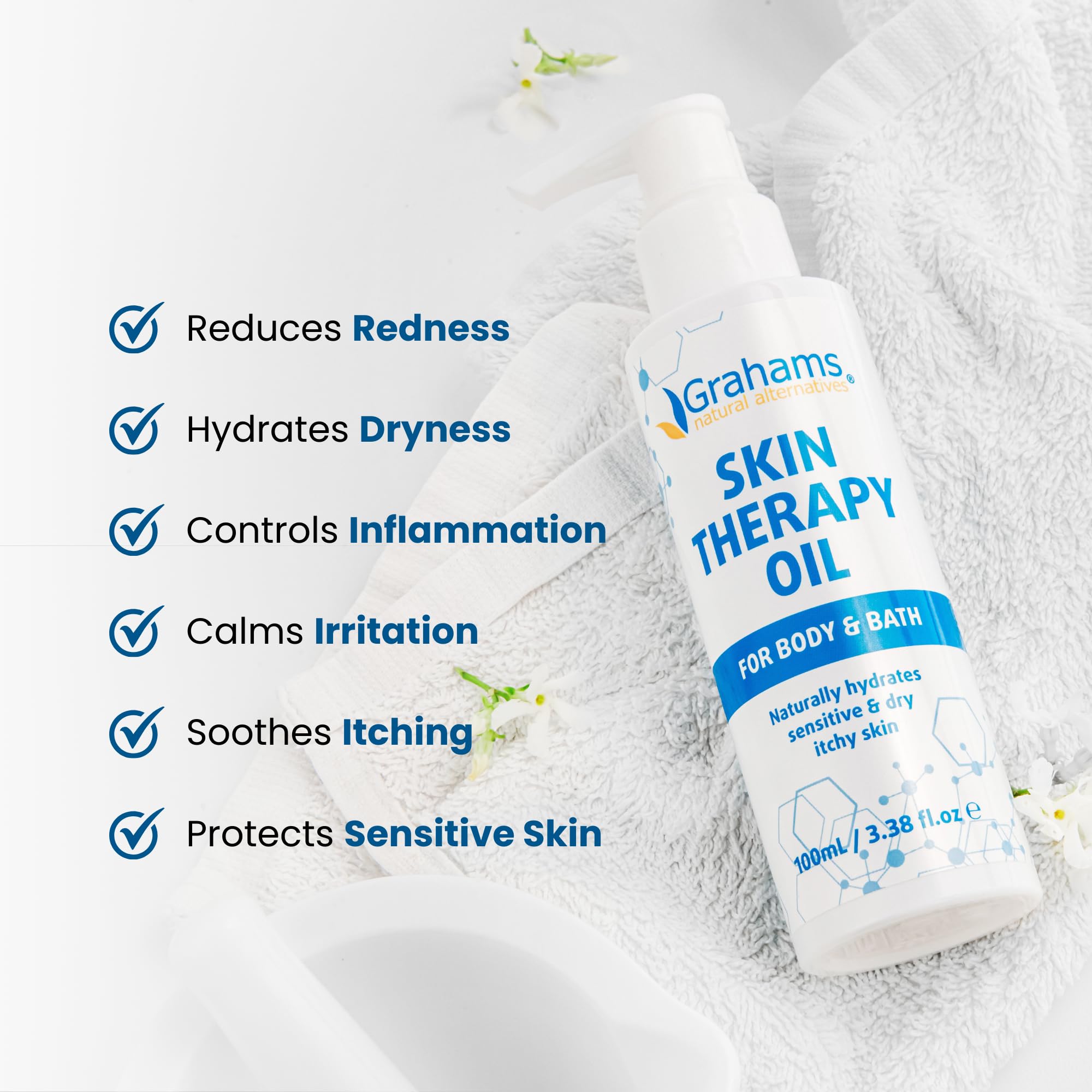 Grahams Natural Skin Therapy Body Oil for Very Dry Skin & Itch Relief, Moisturiser for Eczema-Prone Skin & Dermatitis - Image 2