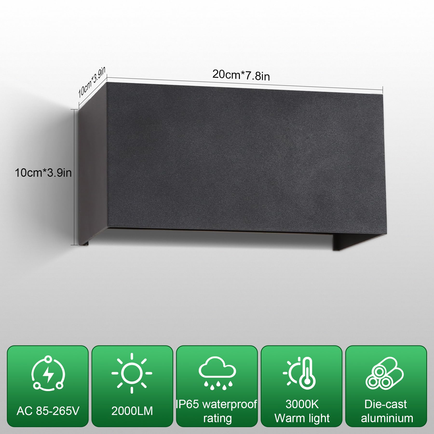 CHENBEN Applique da parete LED 12W 3000K IP65 Angolo regolabile 2 pezzi