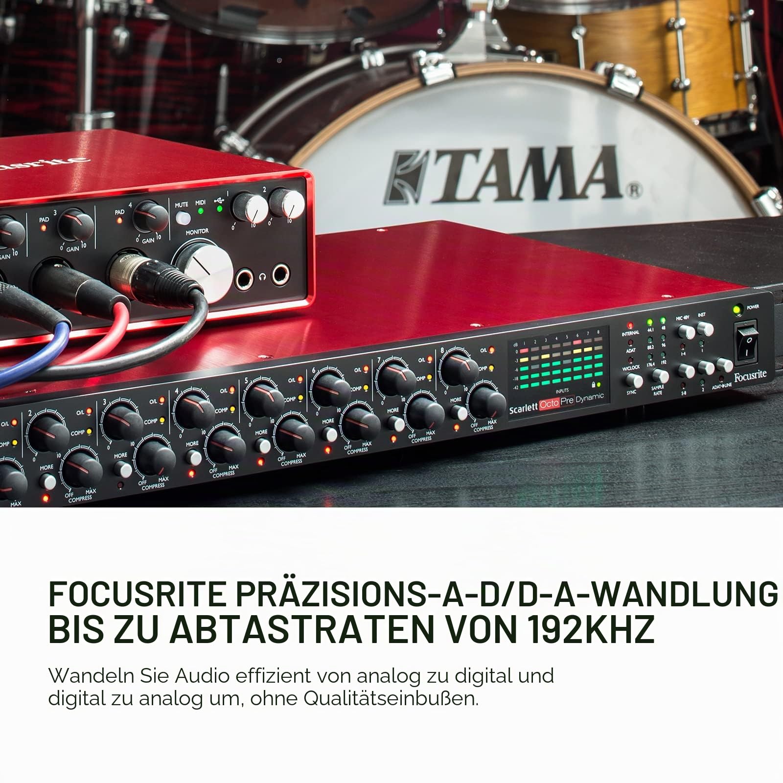 Focusrite Scarlett OctoPre Dynamic für die Aufnahme, Produktion und den Live-Einsatz — Achtkanal-Mikrofonvorverstärker mit AD/DA-Wandlung und analoger Kompression