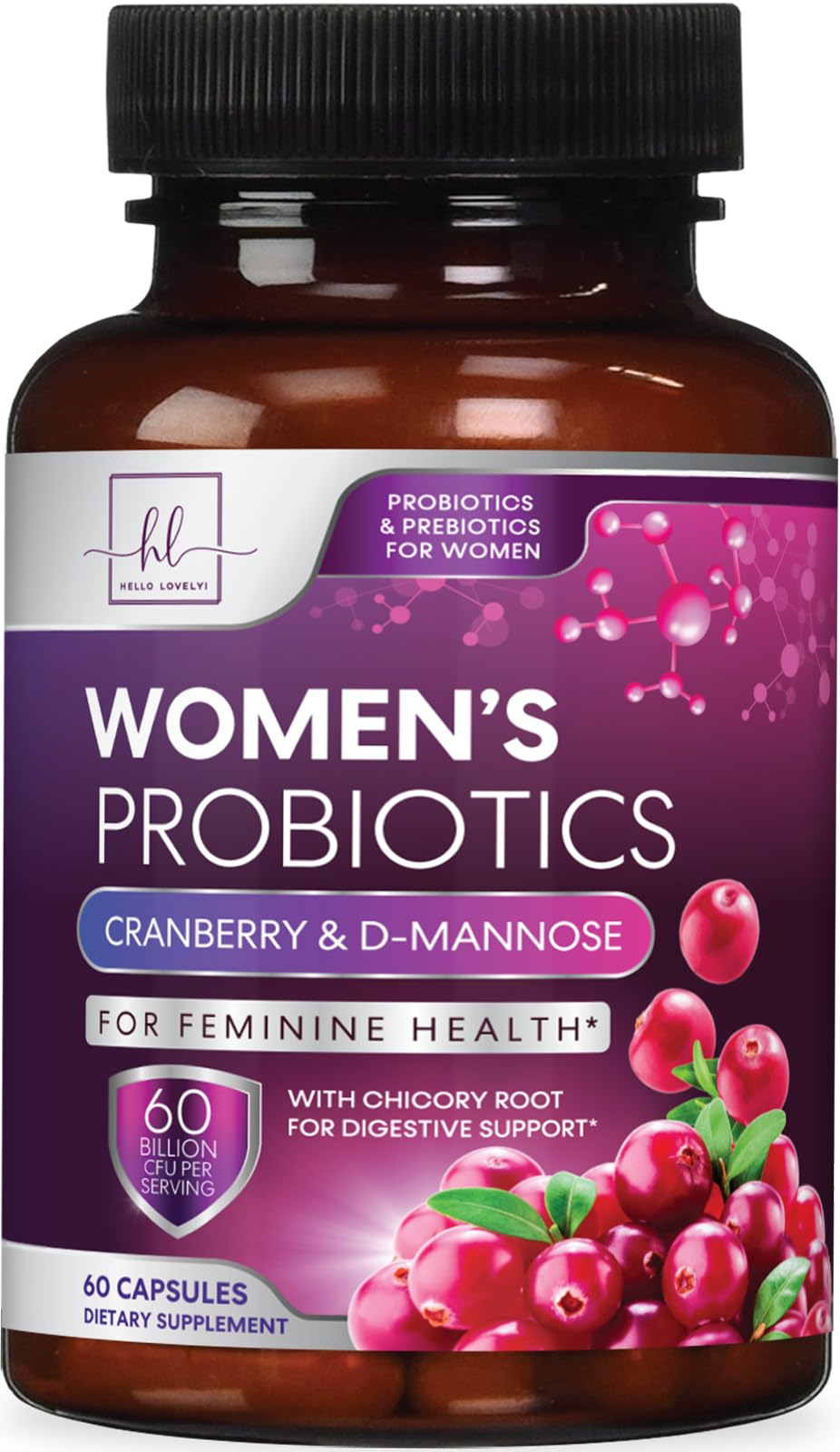 Probiotics for Women 60 Billion CFU, 16 Strains for pH Balance, Vaginal & Digestive Support, Womens Probiotic and Prebiotic + Cranberry for Gut, Urinary & Immune Support, Shelf Stable - 60 Capsules
