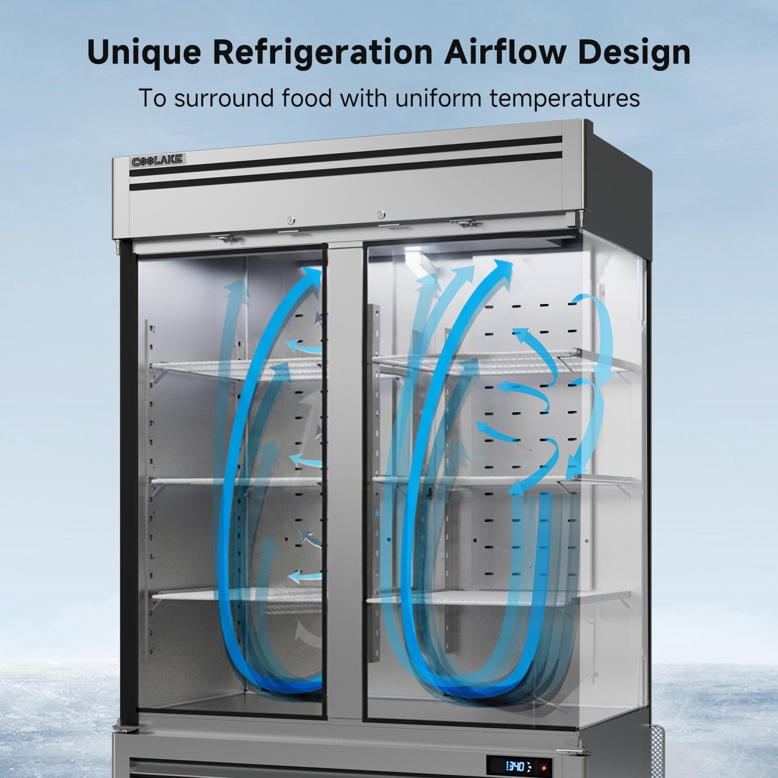 Coolake 54.4" W Commercial Refrigerator, 49 Cu Ft 2 Door Upright Refrigerator With 8 Adjustable Shelves, Frost-Free Stainless Steel Industrial Reach-In Fridge For School Restaurant Café Prep Kitchen on Fridge.com - View 6