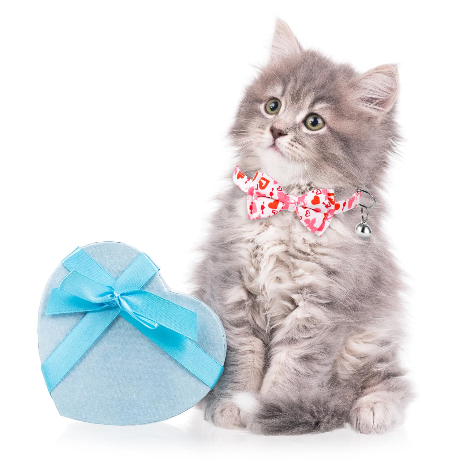 3er-Set Valentinstags-Katzenhalsbänder Mit Herz-Fliege & Glöckchen | Verstellbar 15–28 Cm | Für Kleine Haustiere