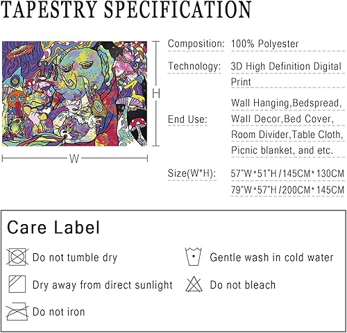 Miniatura 3 de DigiTizerArt Tapiz de graffiti colorido Trippy para colgar en la pared, psicodélico, abstracto, fractal, colorido, monstruo, urbano, calle con hip