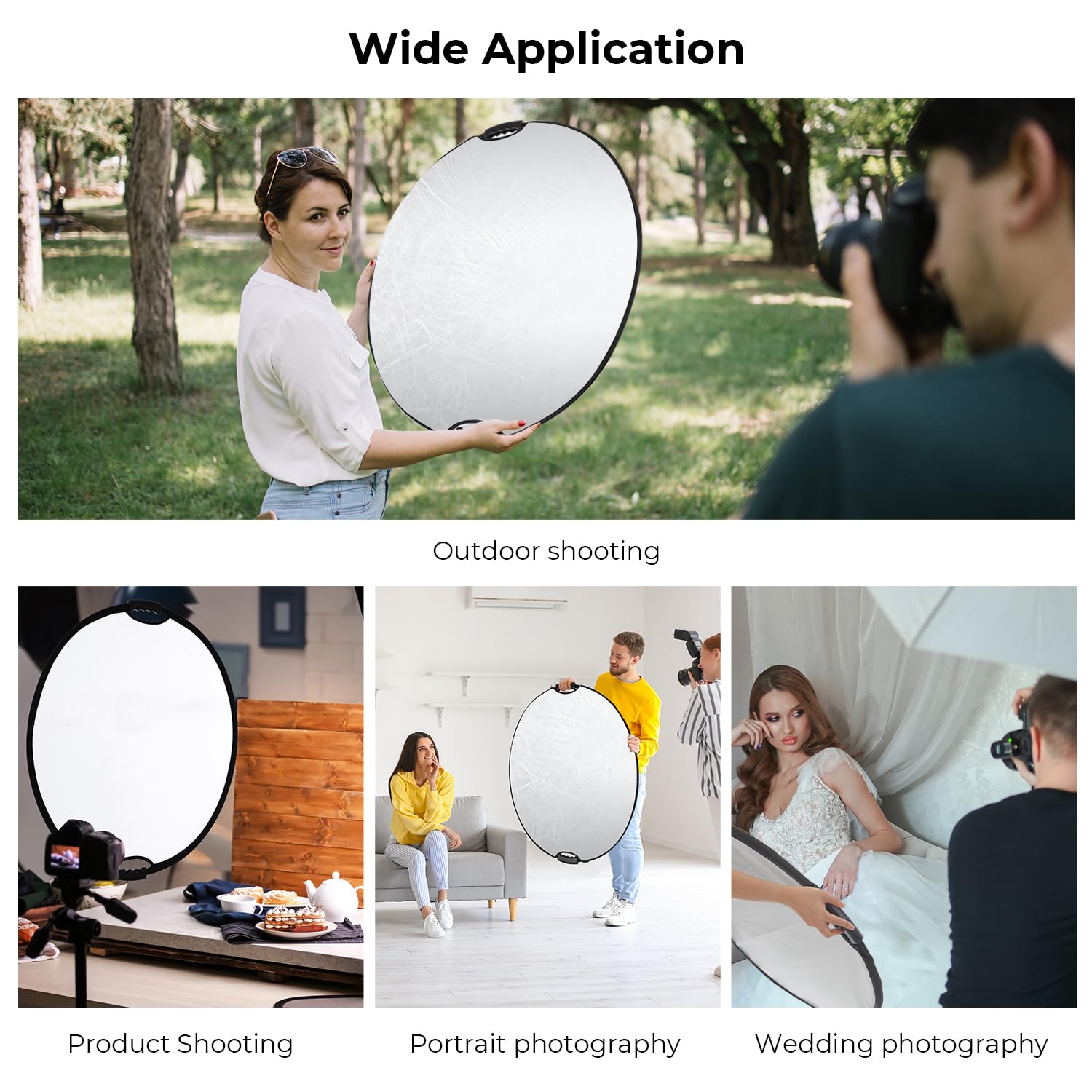 K&F CONCEPT Reflektor świetlny 32" (80 cm) z uchwytami, dyfuzor fotograficzny 5 w 1, składany, przenośny, do oświetlenia studyjnego i zewnętrznego, złoty, srebrny, biały, czarny, półprzezroczysty