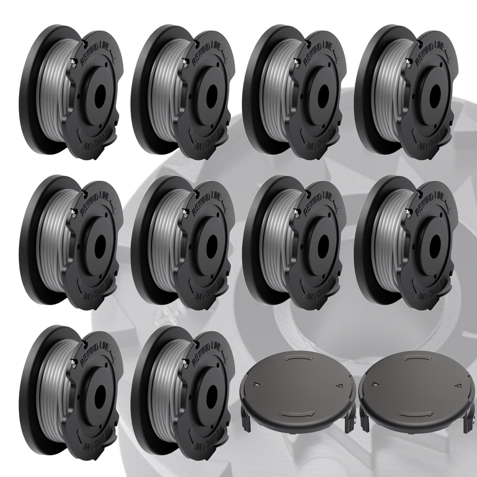Bobina Repuesto Desbrozadora, 10 Carretes + 2 Cubiertas, Bobina Desbrozadora Universal, Bobina de Repuesto de Nailon, Carretes de Hilo para Desbrozadora Compatibles con Bosch