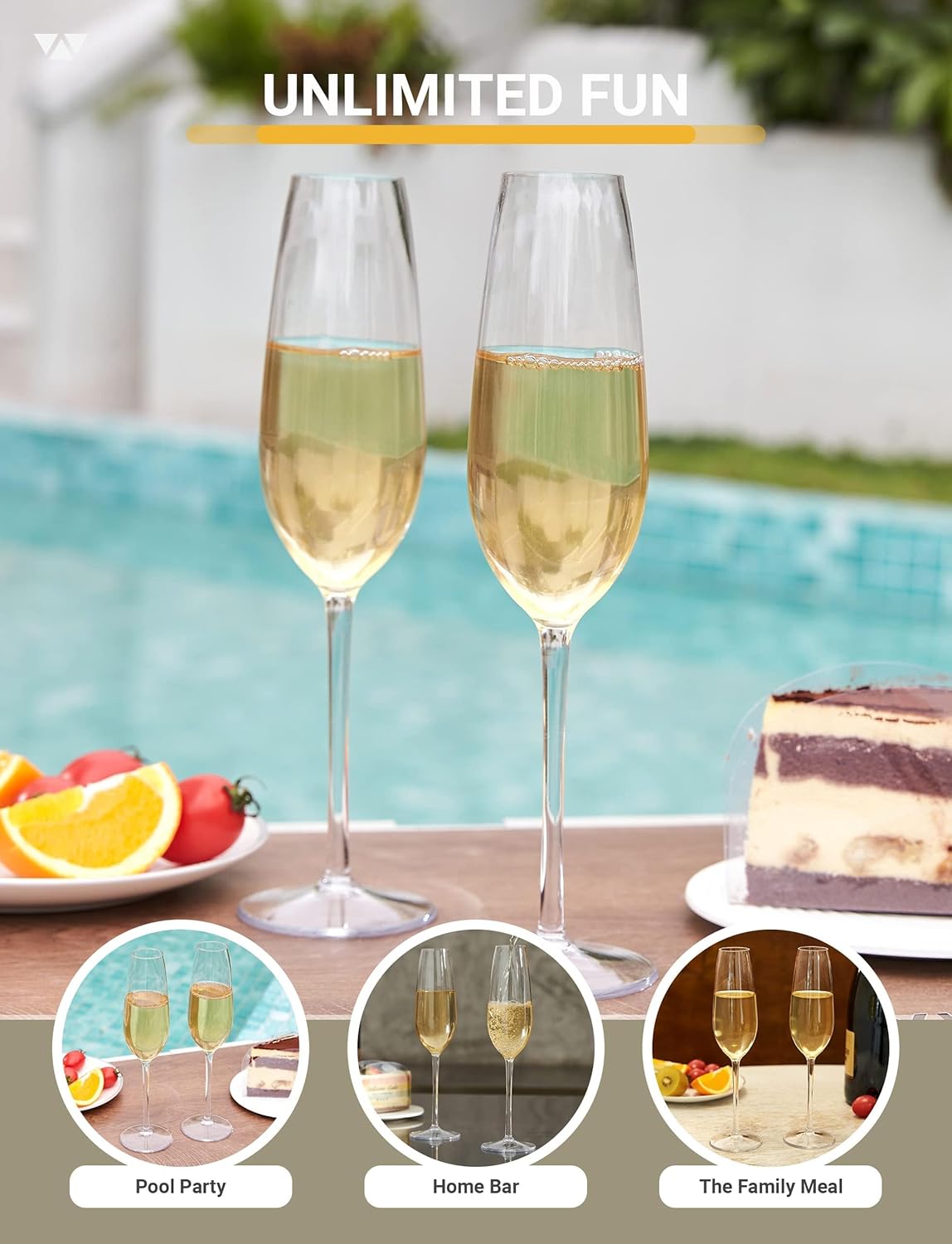 MICHLEY Champagne Flutes Set of 4, 7.6 oz Stemmed Champagne Glasses, Unbreakable Tritan Plastic Wine Glassware Wedding Gifts
