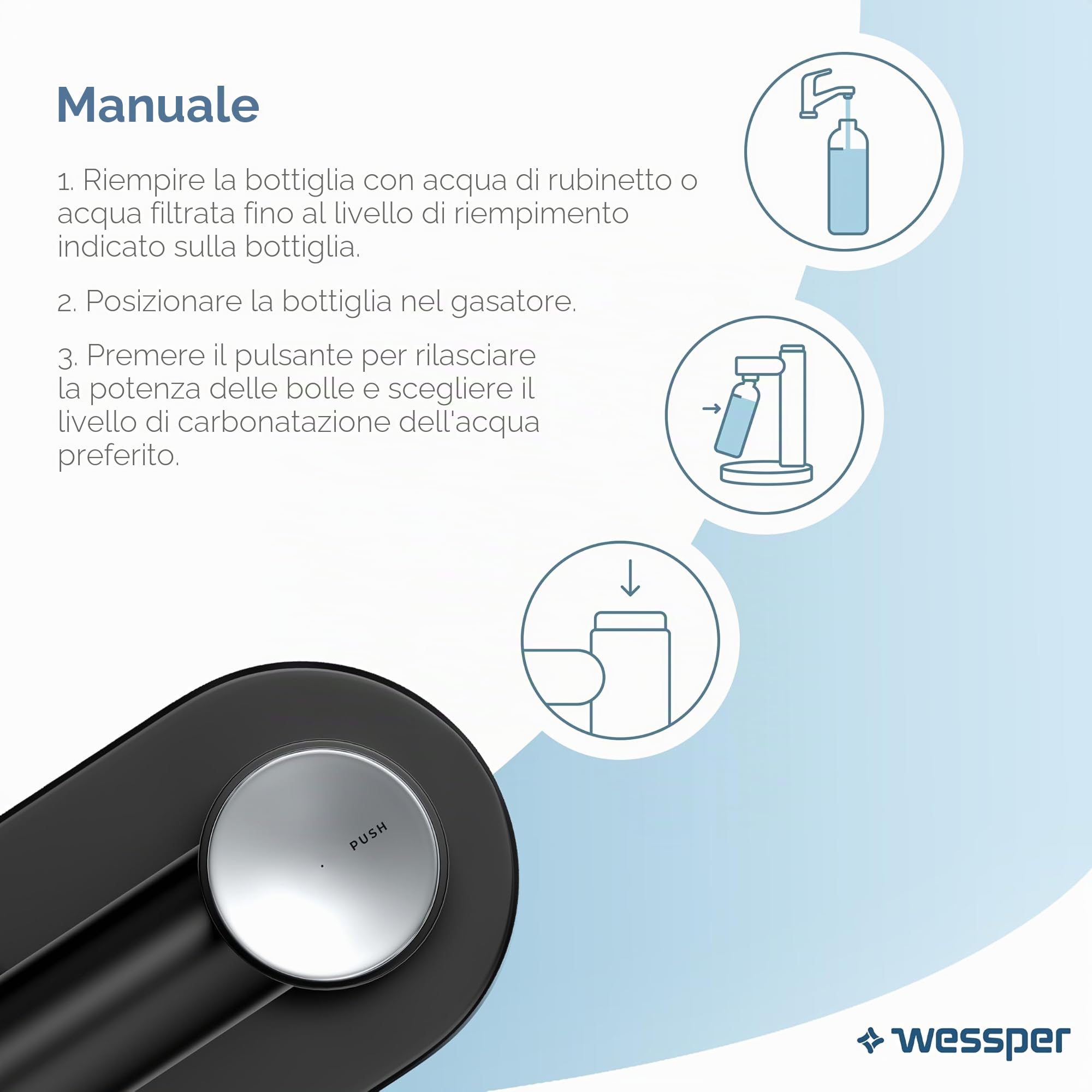 Wessper gasatore acqua frizzante e bottiglia da 800ml, Acqua Gassata Macchina Per Acqua Frizzante Automatico Gassificatore | Bottiglie PET Da 800ml Ognuna, Senza BPA & Bombole CO2 Cilindro da 60L