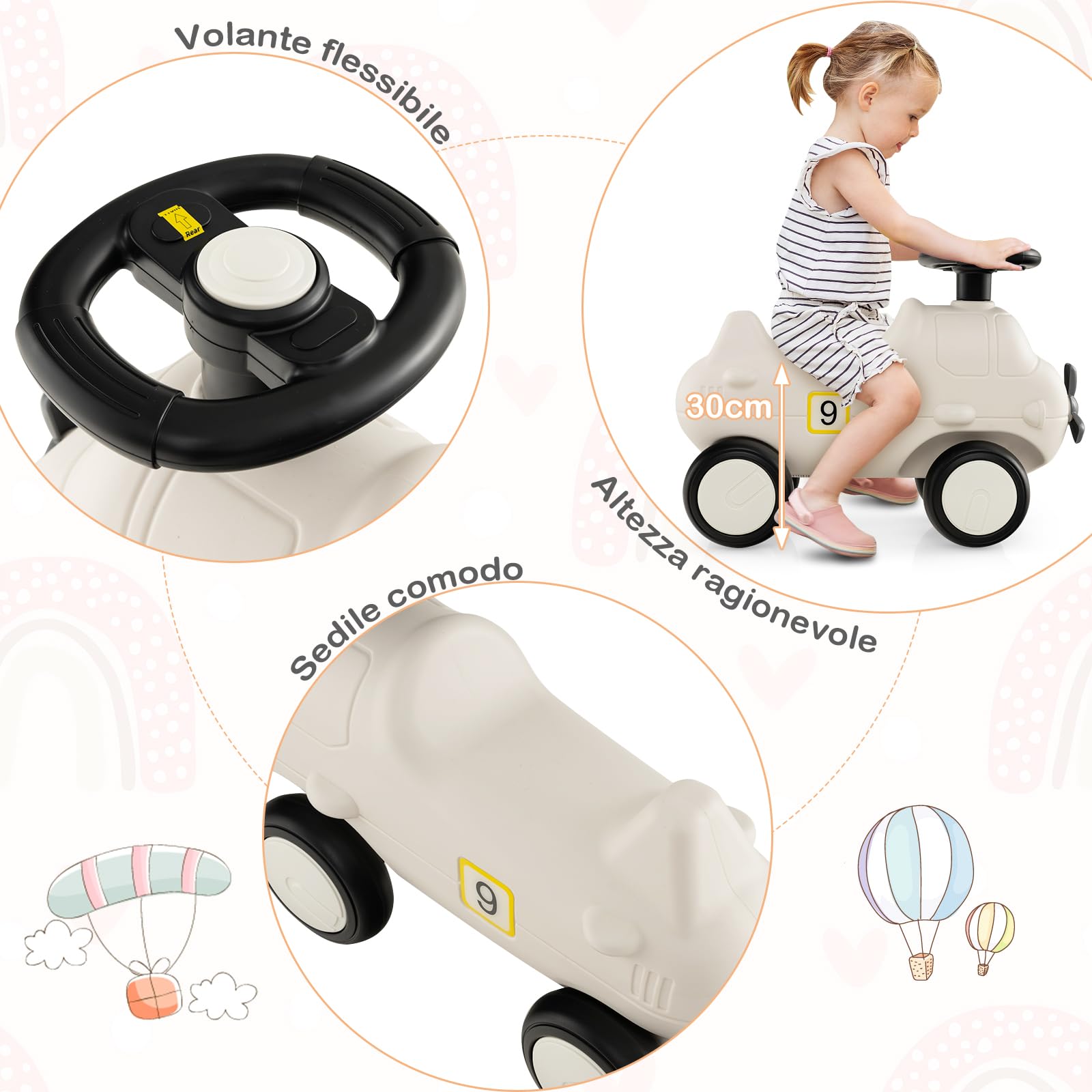 COSTWAY Macchinina Cavalcabile a Spinta per Bambini, Macchina Giocattolo a Forma di Aereo, Veicolo da Guidare con Piedi e Sterzo Flessibile e 4 Ruote, Ideale per Bambini 18-72 Mesi