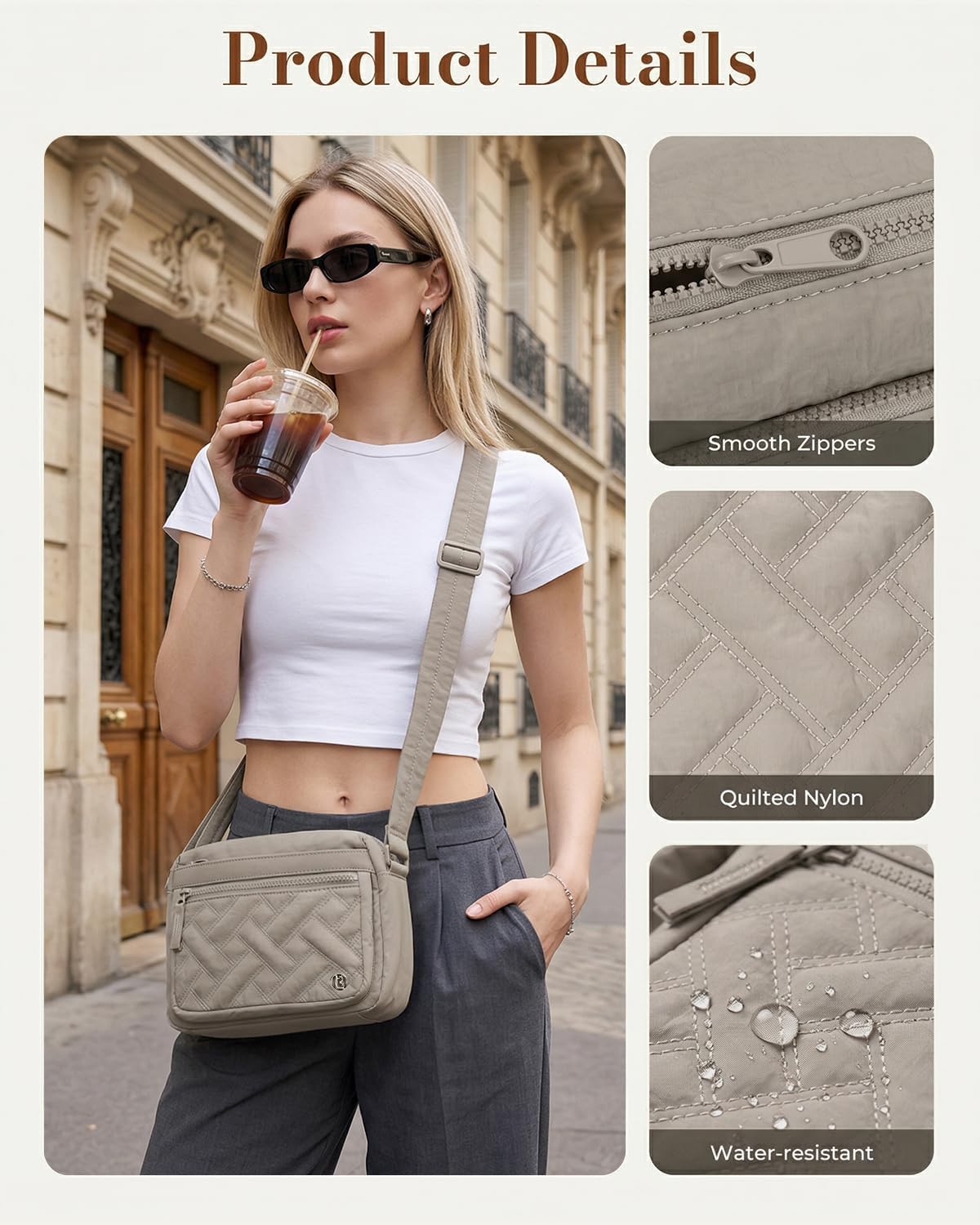 Small Crossbody Purse for Women, Quilted Nylon Travel Crossbody Bag, Puffer Adjustable Shoulder Handbag with Pockets
