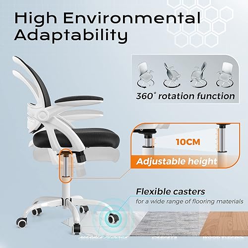 Miniatura 3 de KERDOM Silla de oficina, silla de escritorio ergonómica, silla de computadora de malla ajustable, cómoda silla giratoria con ruedas y brazos