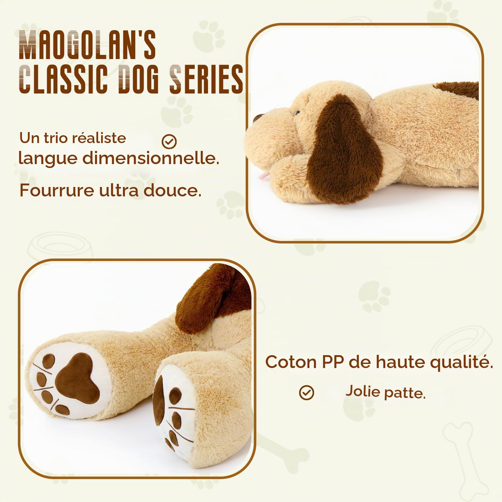 MorisMos Peluche Chien XXL Geant Brun, 80cm Chiot Jouets en Peluche Animaux Grande Câlin Douce Kawaii, Idée Cadeau Saint Valentin pour Enfant Filles Femme Petite Amie Maman Anniversaire Décorations