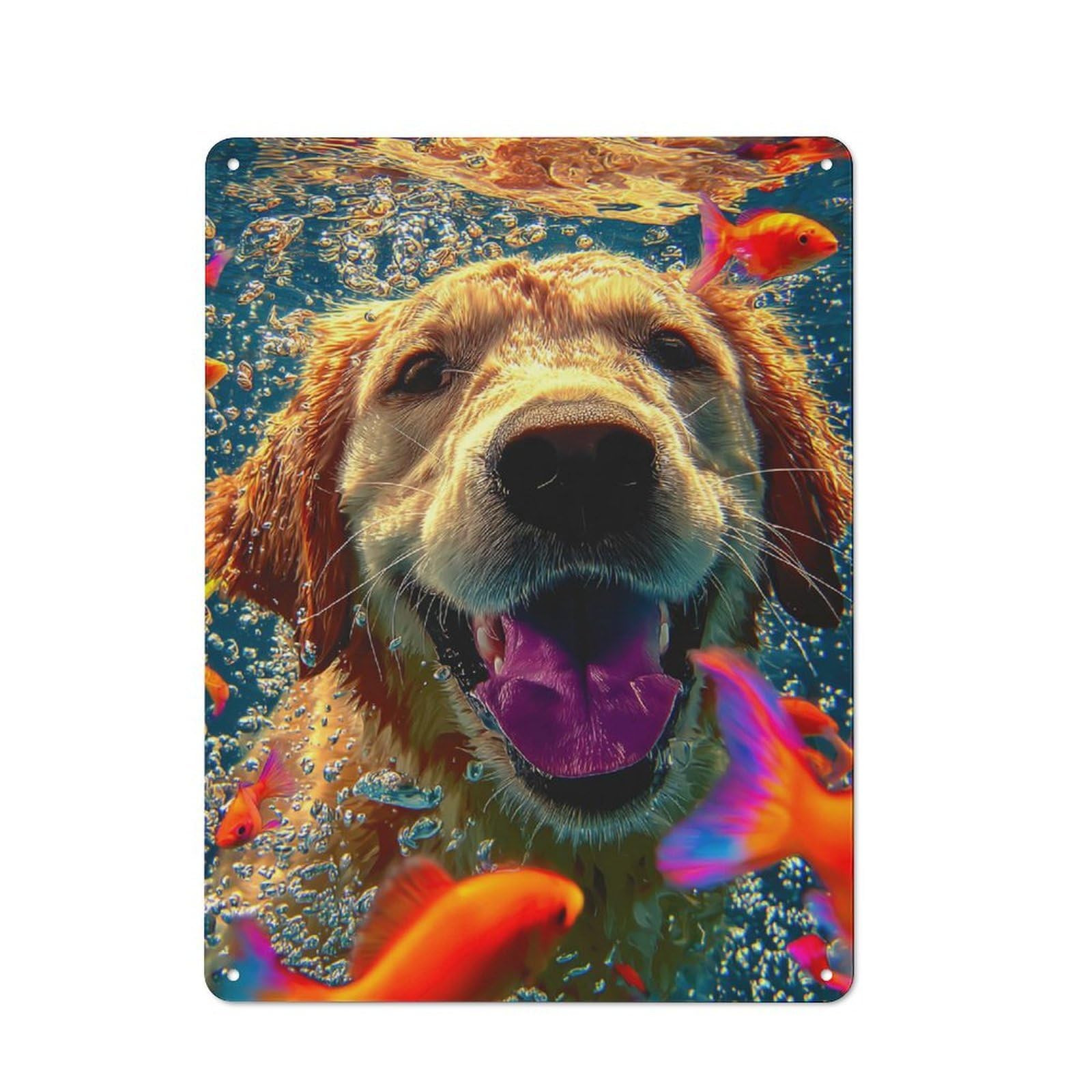 Underwater Canine Adventure Printed Tin Plaque for Seasonal Kitchen, Dining Room Or Entrance, Festive Gift for Home Decor Lovers, 40x30cm